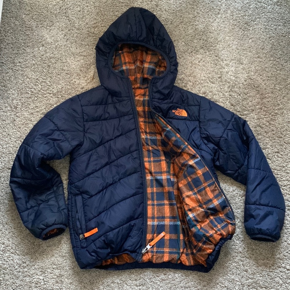 Northface Boys 10/12 Medium Puffy Jacket Reversible - Good used condition!